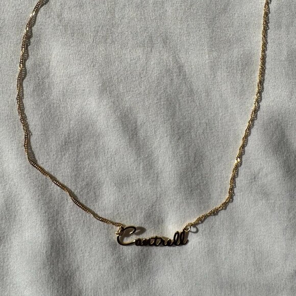 NWOT MonogramHub Script Name Necklace "Cantrell" 14k Gold Plated, 18" Link Chain - Picture 1 of 15